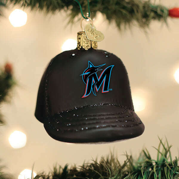 Old World Christmas Marlins Baseball Cap Blown Glass Ornament