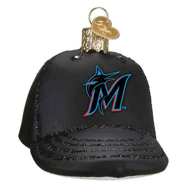 Old World Christmas Marlins Baseball Cap Blown Glass Ornament