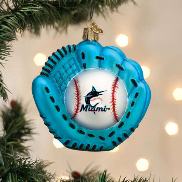Old World Christmas Marlins Baseball Mitt Blown Glass Ornament