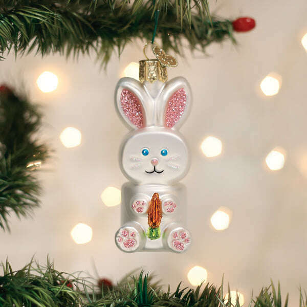 Old World Christmas Marshmallow Bunny Blown Glass Ornament