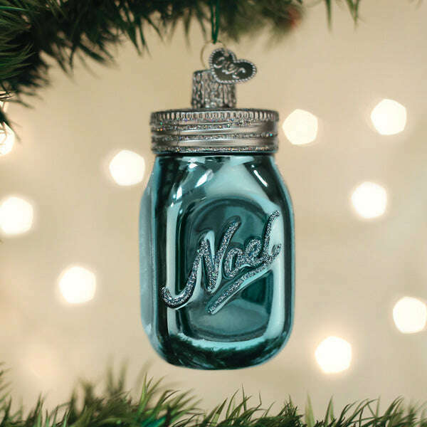 Old World Christmas Mason Jar Blown Glass Ornament