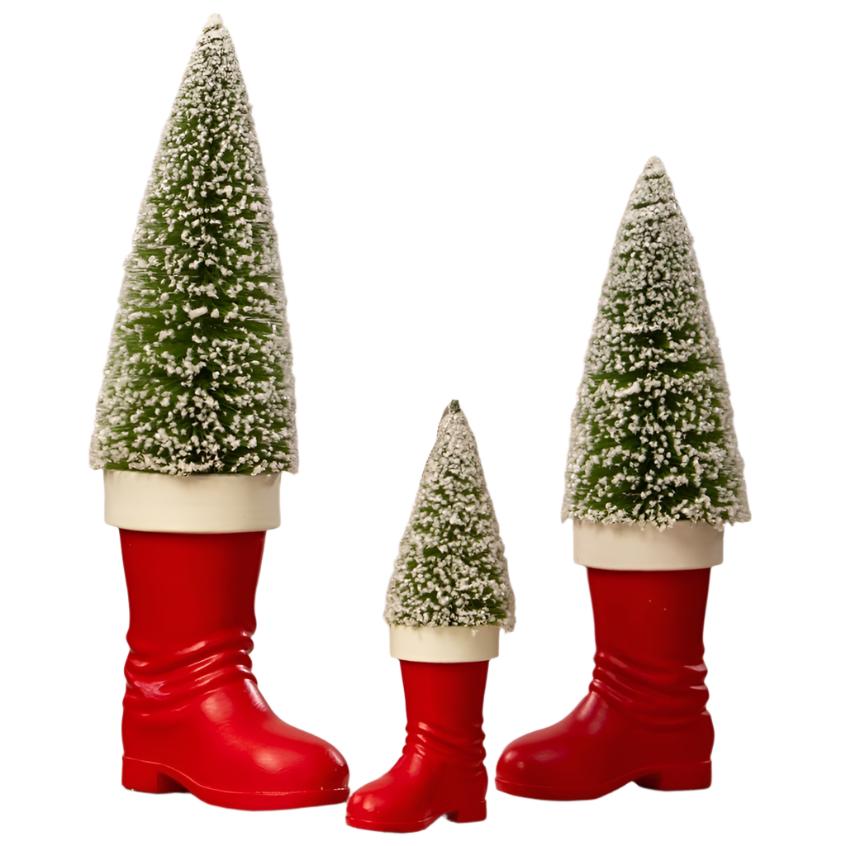 Set of 3 Santa Boots w/ Bottle Brush Trees