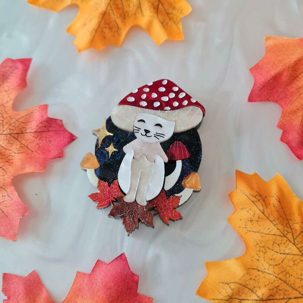 Meowshroom Brooch or Necklace by Cherryloco Jewellery 3