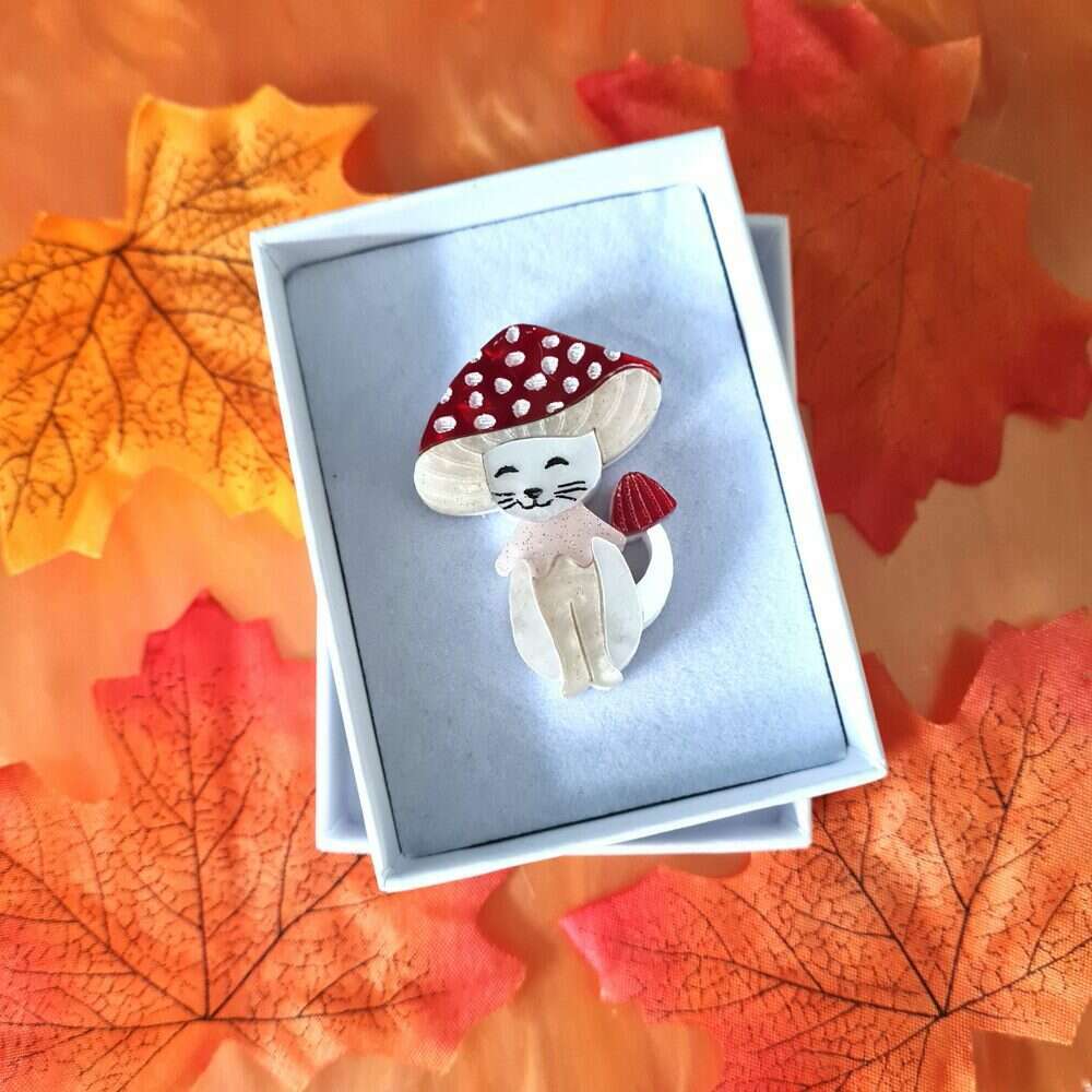 Meowshroom Cat Mushroom Pin or Pendant by Cherryloco Jewellery 1