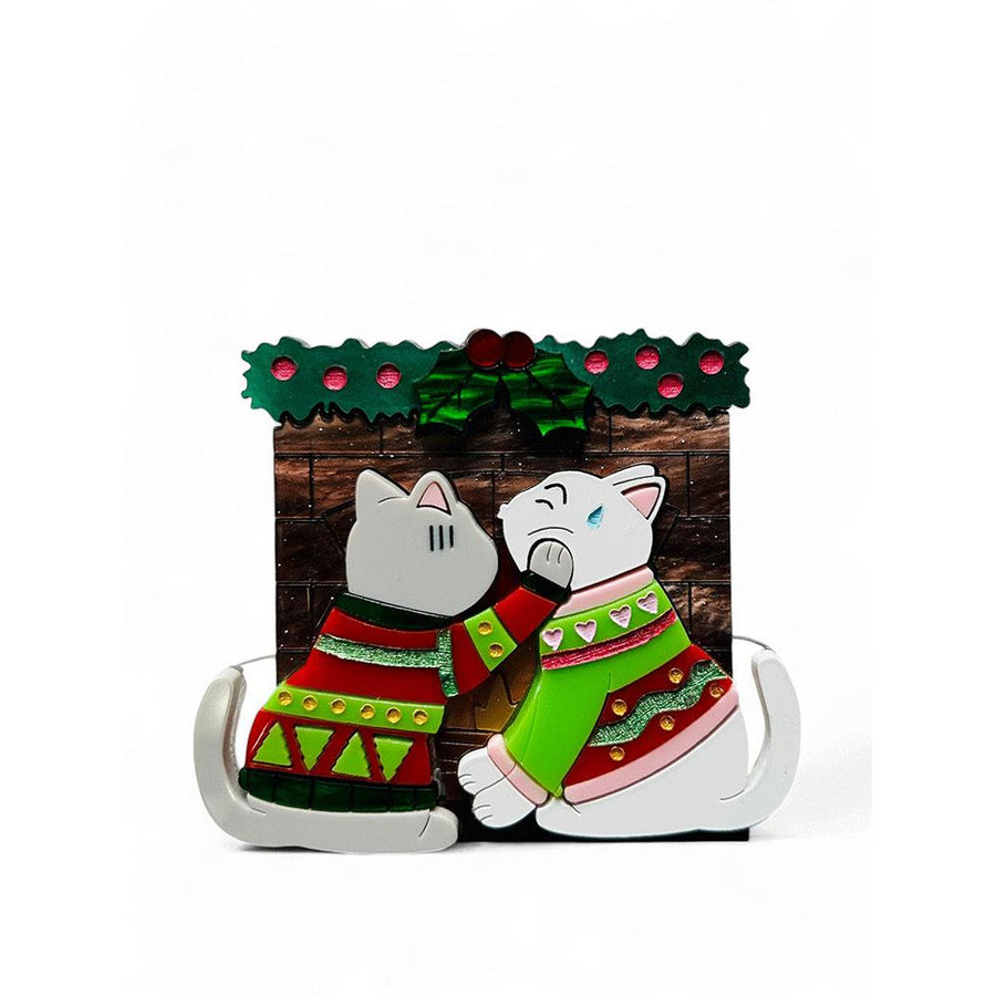 Meowy Christmas - Cuddly Cats in Front of the Fireplace image