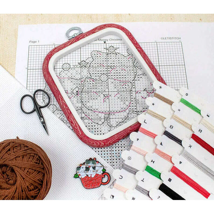 Meowy Christmas with hoop included L8080 Counted Cross Stitch Kit