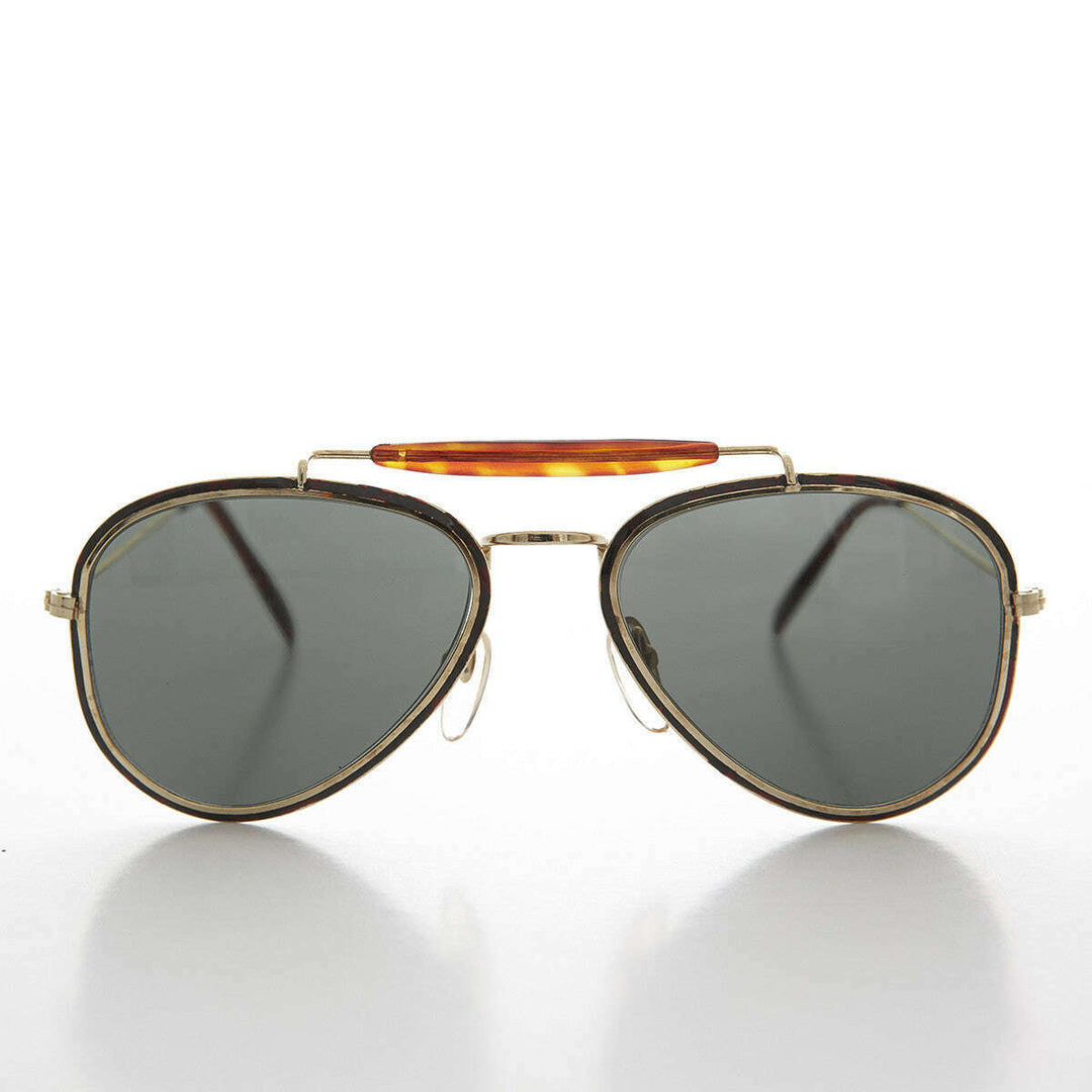 Metal Aviator Vintage Sunglass with Brow Bar - Vega