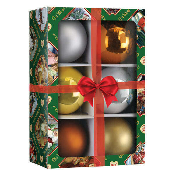 Old World Christmas Metallics Balls 3.5in 6 Count Blown Glass Ornament Set