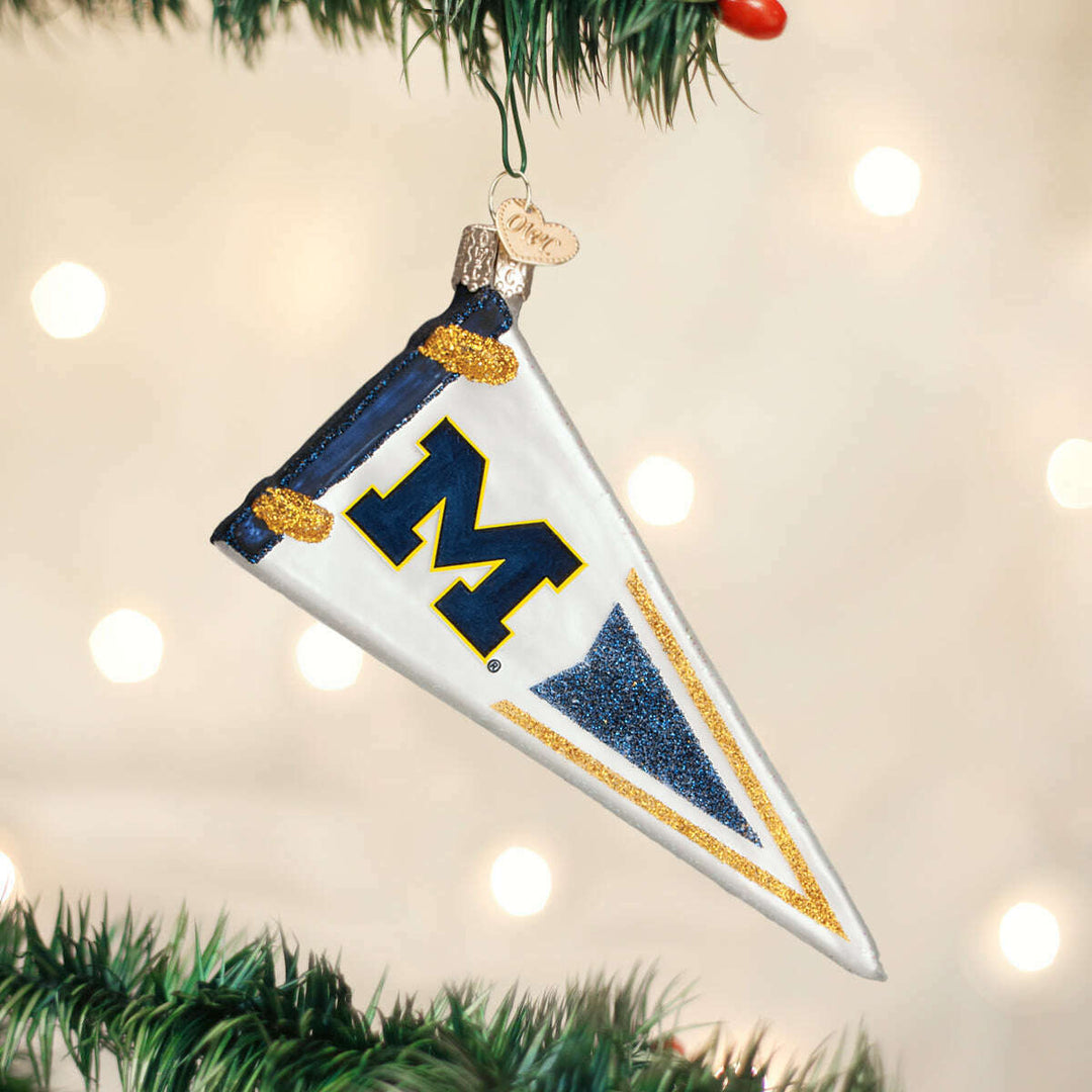 Old World Christmas Michigan Pennant Blown Glass Ornament