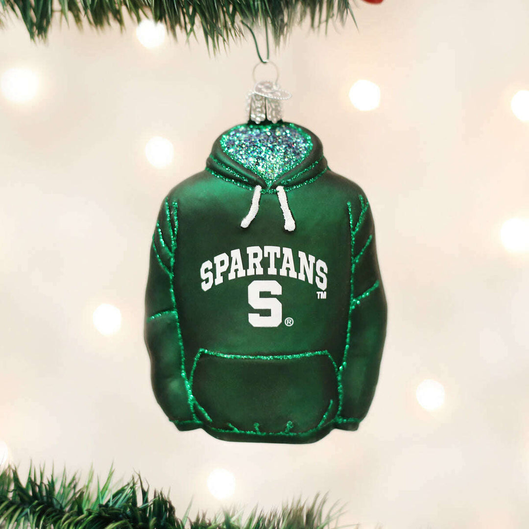 Old World Christmas Michigan State Hoodie Blown Glass Ornament