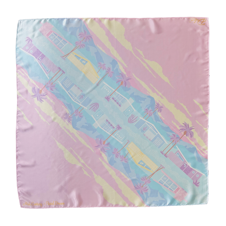 'Mid-Century Pastel Dream' Satin Scarf