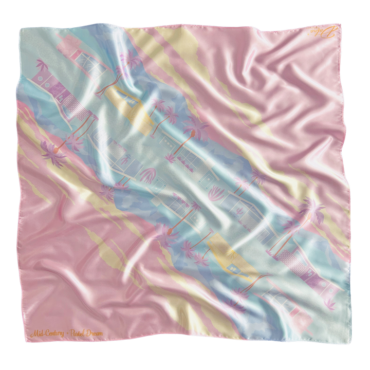 'Mid-Century Pastel Dream' Satin Scarf