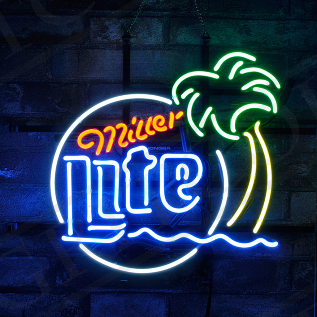 Miller Lite Palm Tree Sun Neon Signs Light