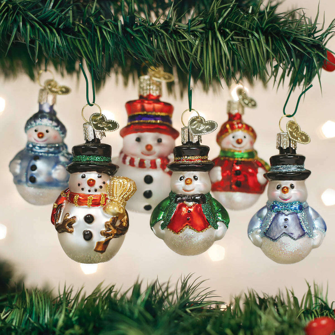 Old World Christmas Mini Snowman Blown Glass Ornament Set