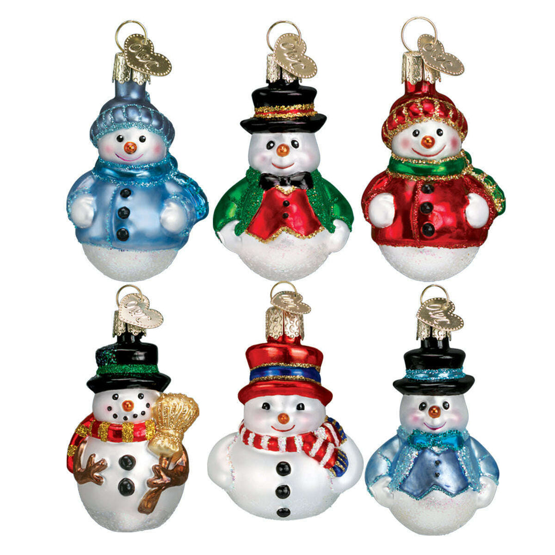 Old World Christmas Mini Snowman Blown Glass Ornament Set