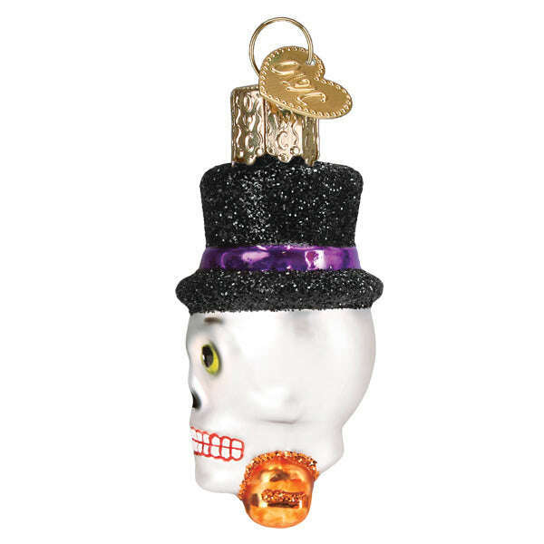 Mini Top Hat Skeleton Halloween Blown Glass Ornament