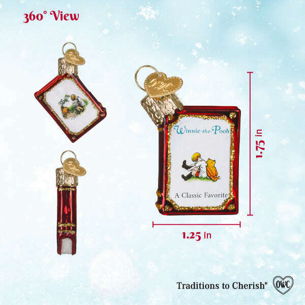 Old World Christmas Mini Winnie-the-Pooh Book Blown Glass Ornament