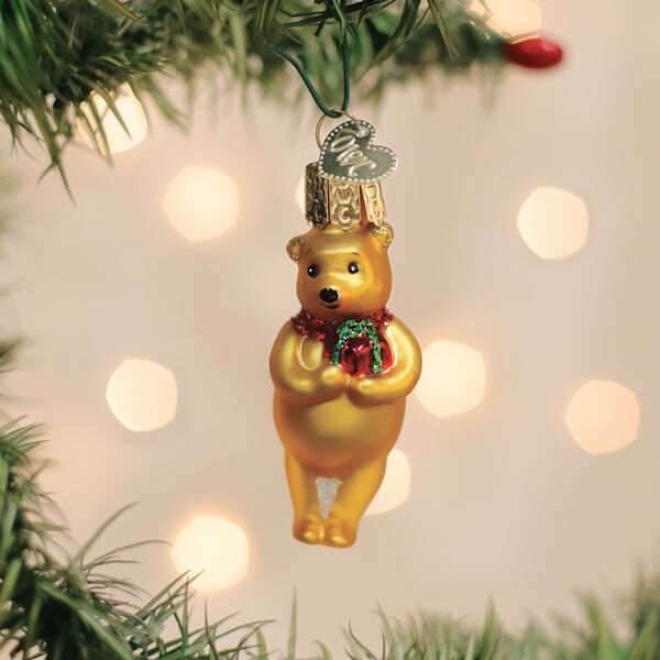 Old World Christmas Mini Winnie With Gift Blown Glass Ornament