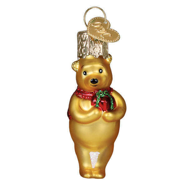 Old World Christmas Mini Winnie With Gift Blown Glass Ornament