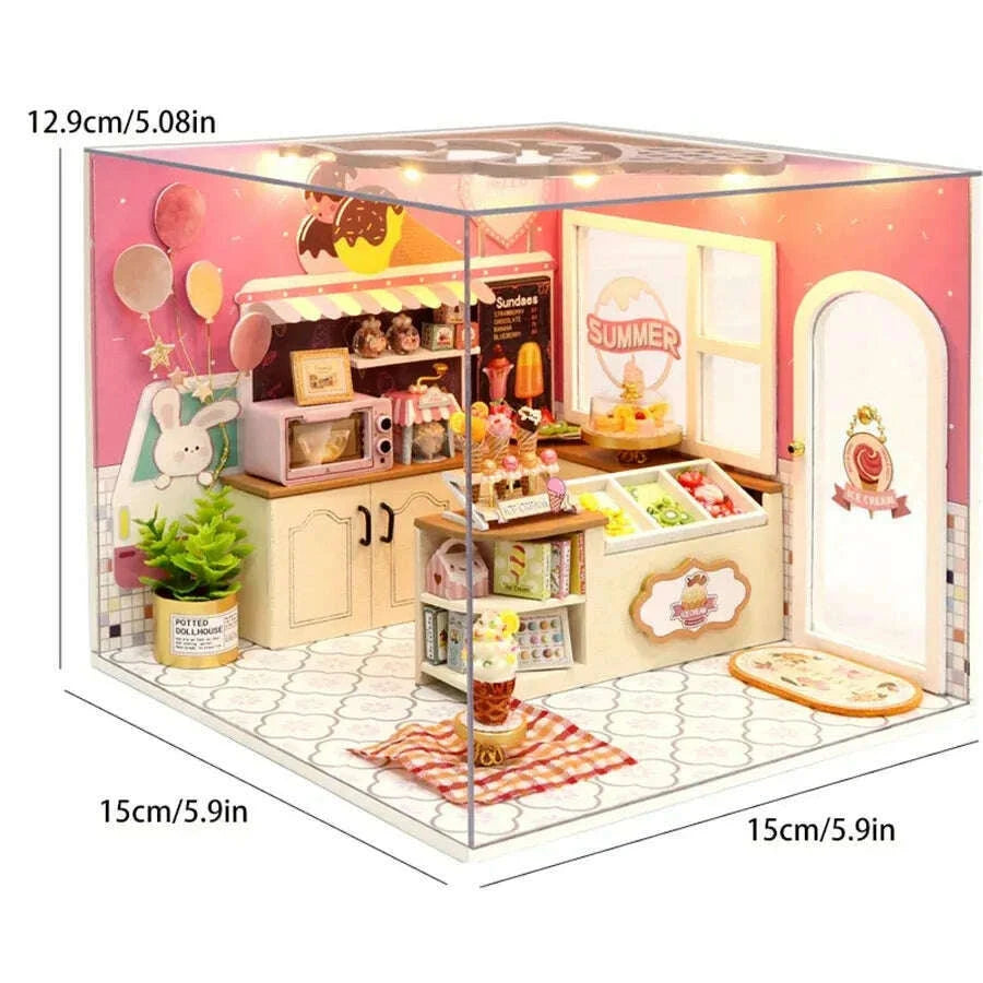 Miniature Wizardi Roombox Kit - Ice Cream Shop Dollhouse Kit