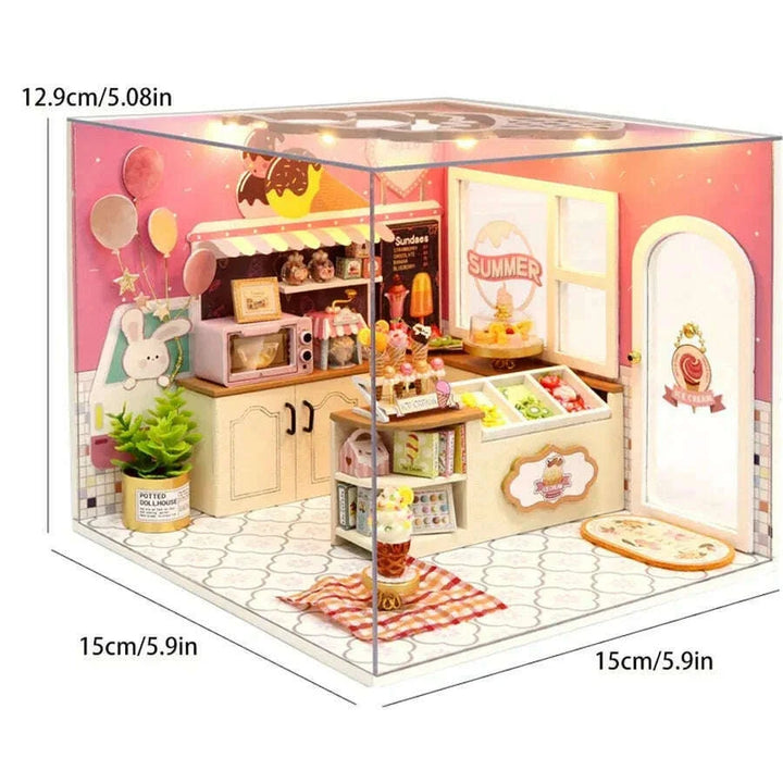 Miniature Wizardi Roombox Kit - Ice Cream Shop Dollhouse Kit