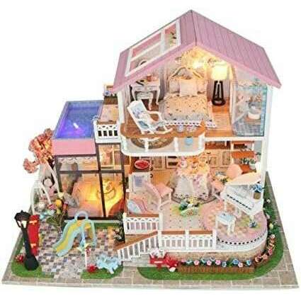 Miniature Wizardi Roombox Kit - Pink Villa Dollhouse Kit