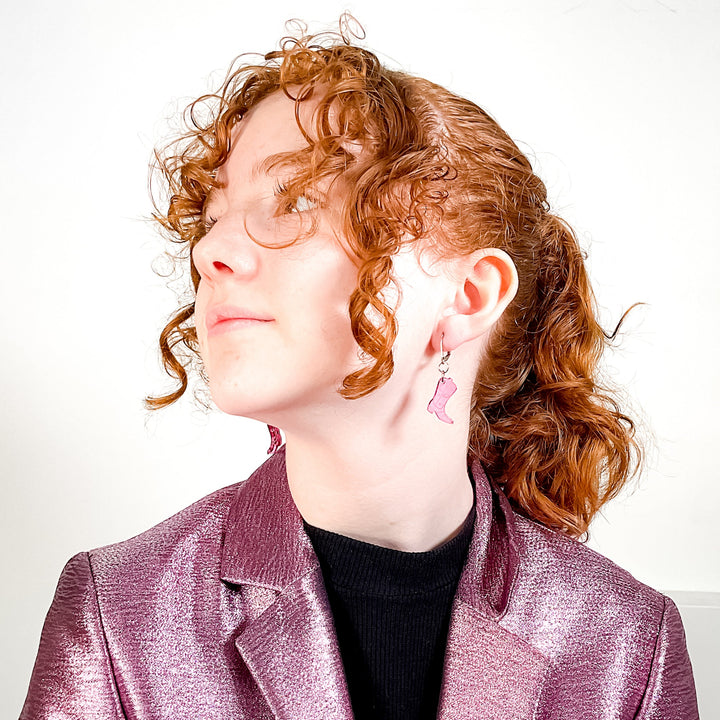 LAST CHANCE! Lil' Space Cowboy Boot Earrings - Mirror Pink