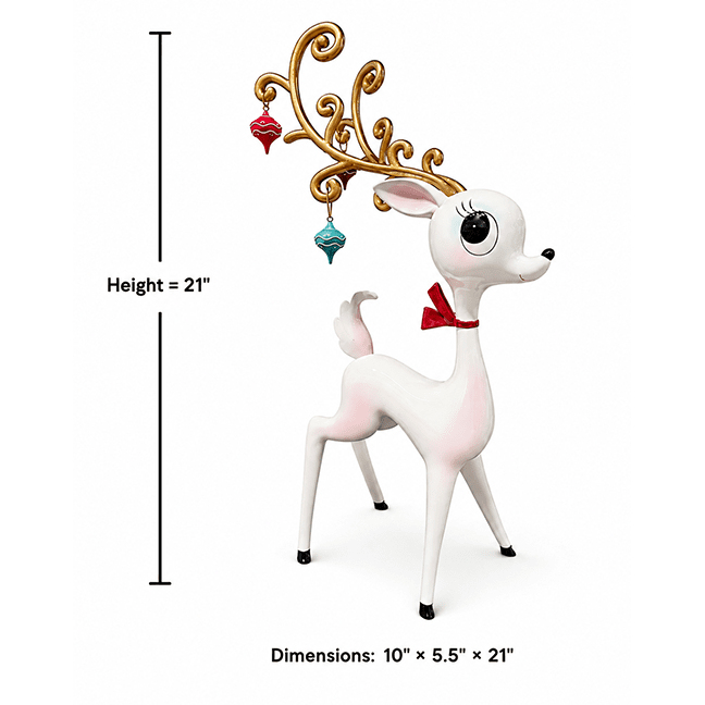 Miss Fluff 21" Retro White Miss Deer With Ornament Antlers Christmas Decor 2