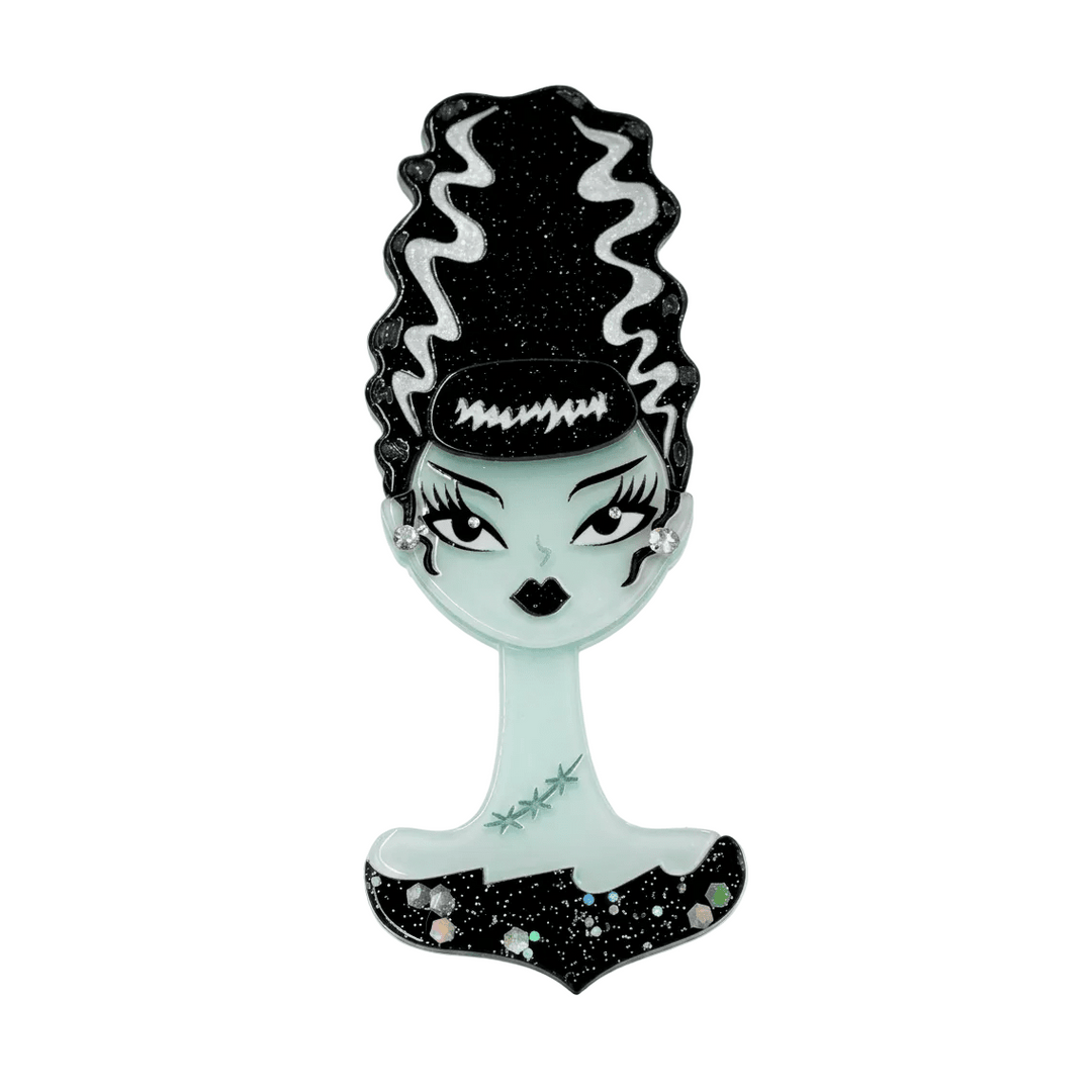 Miss fluff spooky dolls Mrs midnight bride of Frankenstein brooch lipstick and chrome