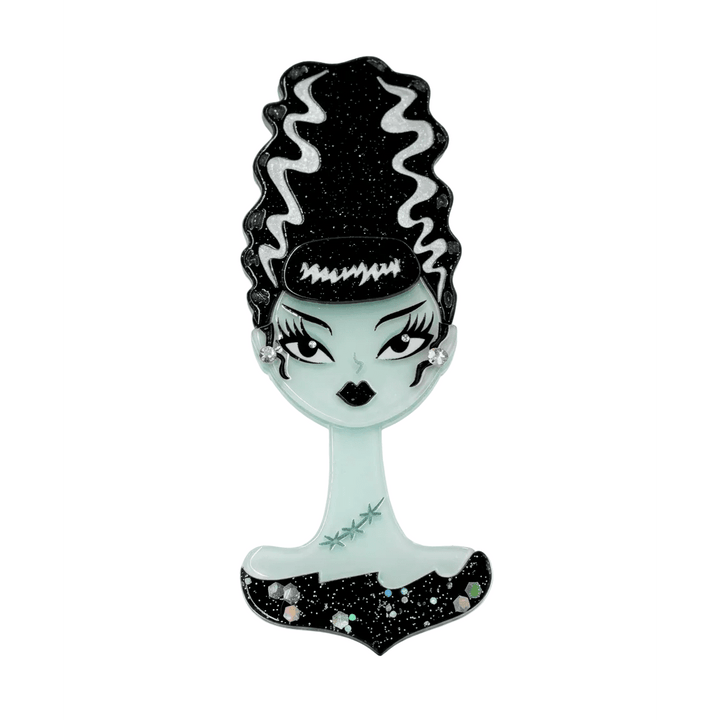 Miss fluff spooky dolls Mrs midnight bride of Frankenstein brooch lipstick and chrome