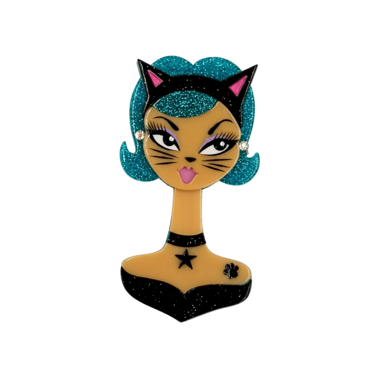 Miss fluff spooky dolls cats meow brooch lipstick and chrome
