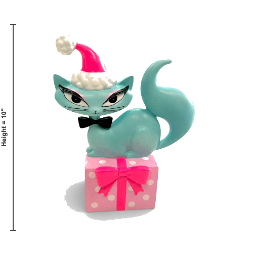 Teal Retro Christmas Kitty Figurine | Miss Fluff December Diamonds size