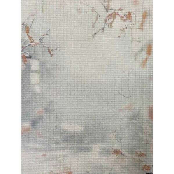Misty Sakura Designer Printed AIDA Fabric. Canvas for embroidery with an applied background  KF-1372A