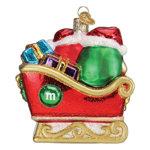 Old World Christmas M&M's In Sleigh Blown Glass Ornament