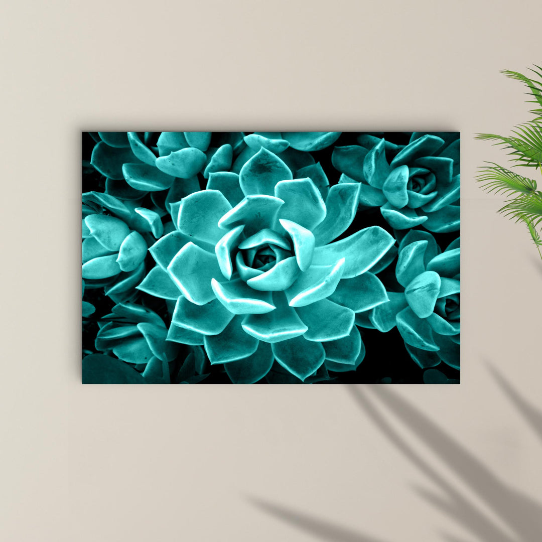 Teal Rose Succulent Canvas Wall Art II