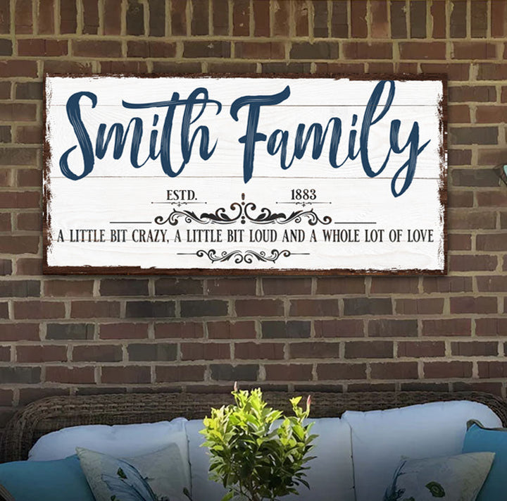Custom Name Sign Canvas | Personalized Last Name Sign | Family A Little Bit Of Crazy Home Decor | Wedding Anniversary Gift | This is Us Sign (ETSY)