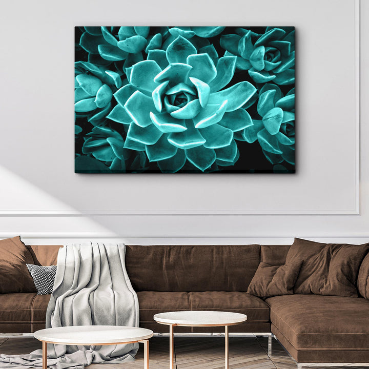 Teal Rose Succulent Canvas Wall Art II