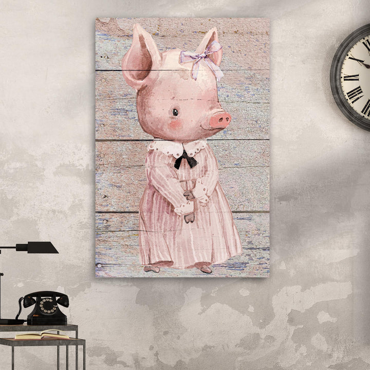 Simple Ribbon Dress Pig Canvas Wall Art