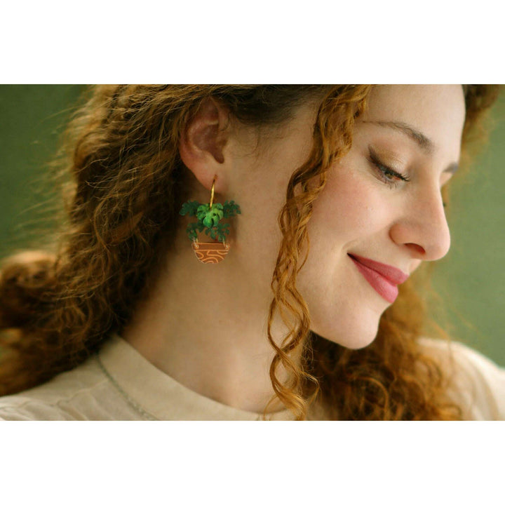 Monstera Potted Plant Earrings – view 2