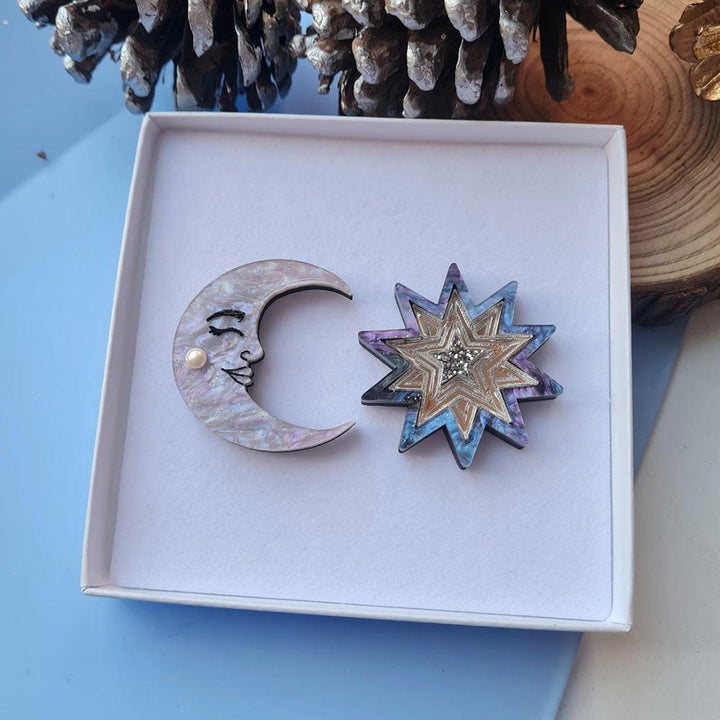 Moon And Star Brooch Set by Cherryloco Jewellery 5