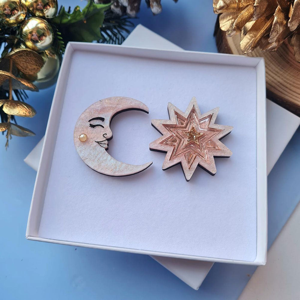 Moon And Star Brooch Set by Cherryloco Jewellery 6