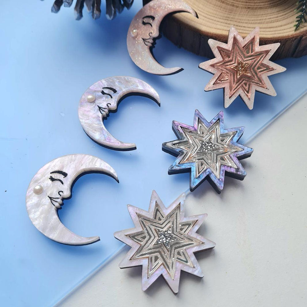 Moon And Star Brooch Set by Cherryloco Jewellery 2