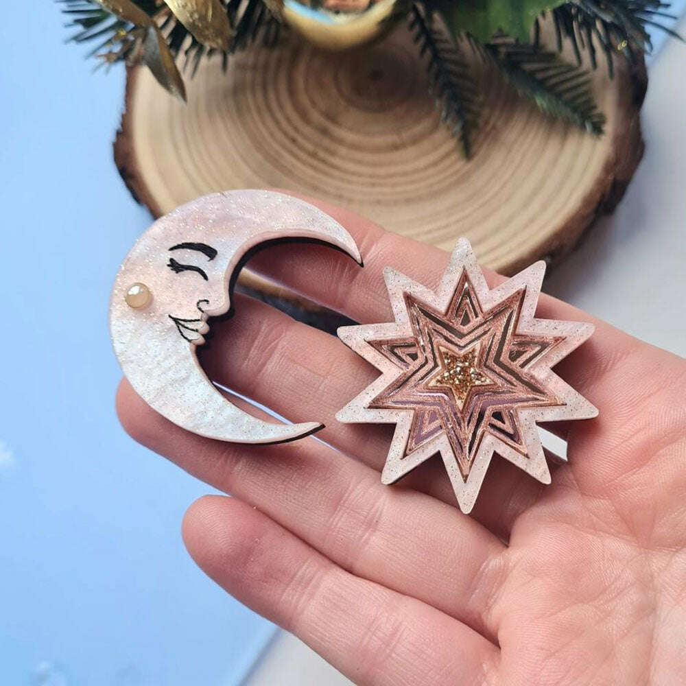 Moon And Star Brooch Set by Cherryloco Jewellery 3