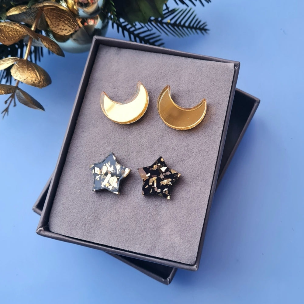 Moon And Star Stud Set &ndash; Five Colours by Cherryloco Jewellery 2