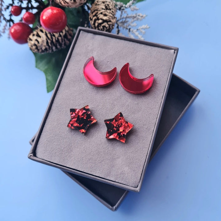 Moon And Star Stud Set &ndash; Five Colours by Cherryloco Jewellery 3