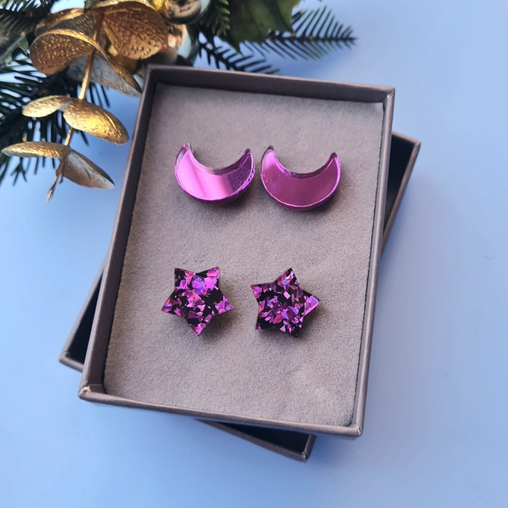Moon And Star Stud Set &ndash; Five Colours by Cherryloco Jewellery 4