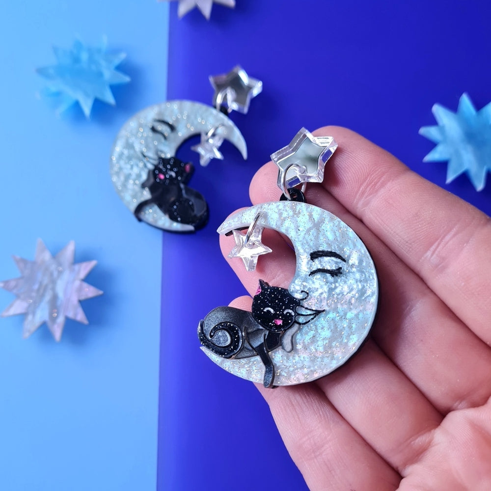 Moon Dreamer Cat Earrings by Cherryloco Jewellery 1