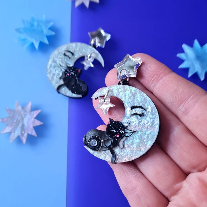 Moon Dreamer Cat Earrings by Cherryloco Jewellery 1