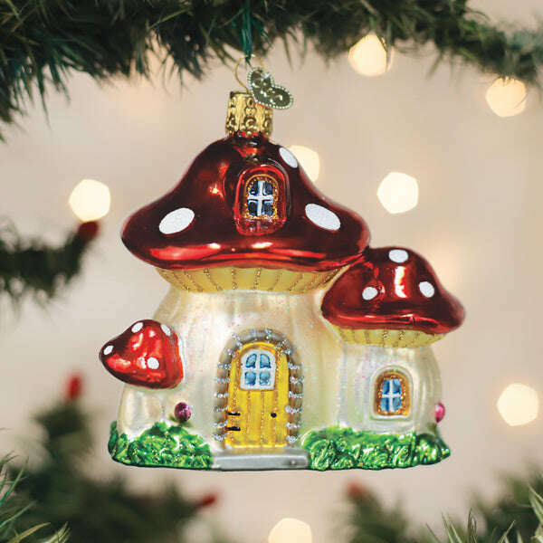 Old World Christmas Mushroom House Blown Glass Ornament
