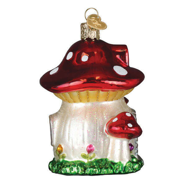 Old World Christmas Mushroom House Blown Glass Ornament